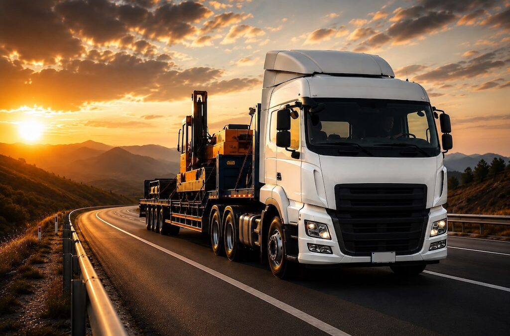 Truk Trailer putih dengan background pegunungan dan matarahi terbenam (Source: TDU)
